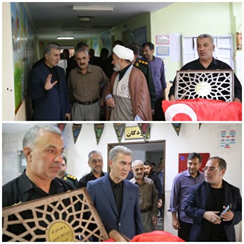 حضور جمعی از مسئولان شهرستان سلماس به همراه پرچم متبرک عتبه حسینی علیه السلام در بخش کودکان بیمارستان خاتم الانبیاء (ص)